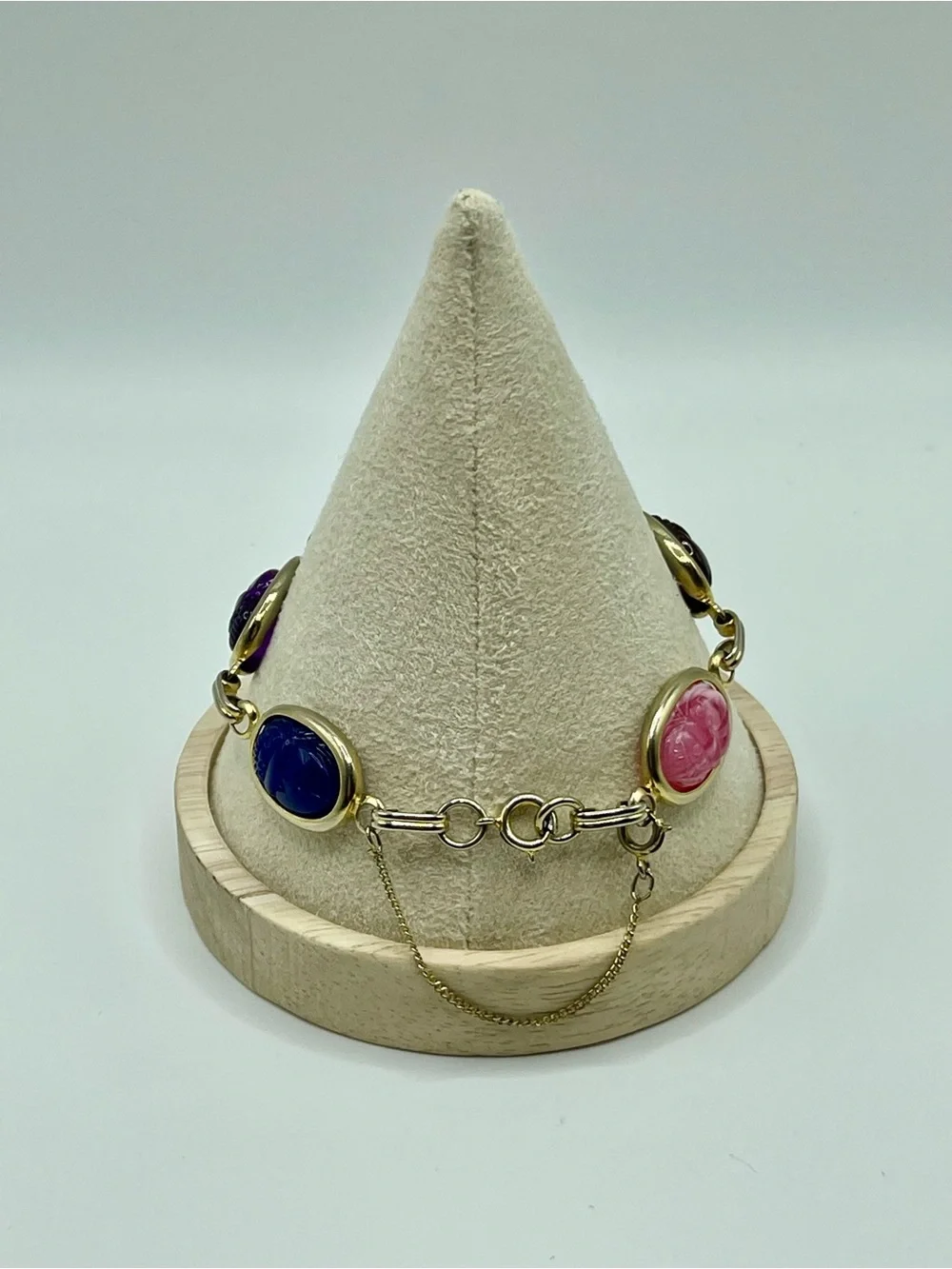 Multi-Color Scarab Link Bracelet - Gold Tone Accent Acrylic Plastic